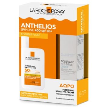La Roche-Posay Promo Anthelios UVMune 400 Spf50+ Invisible Fluide 50ml + Toleriane Sensitive Protective Moisturiser Cream 15ml