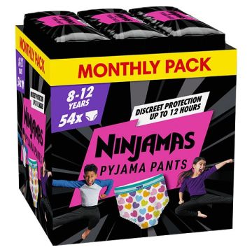 Pampers Ninjamas Pyjama Pants Πάνες-Βρακάκι για τη Νύχτα για Κορίτσια 8-12 Eτών (27-43kg) Monthly Pack - 54τμχ