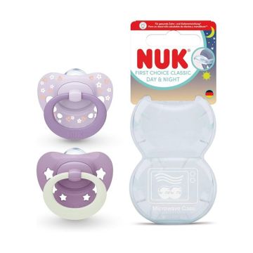 NUK First Choice Classic Day & Night Πιπίλα Σιλικόνης με Θήκη 18-36m 2τεμ