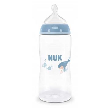 Nuk Μπιμπερό Πλαστικό First Choice Plus PP με Θηλή Σιλικόνης & Ένδειξη Θερμοκρασίας Φάλαινα 3m+ 300ml