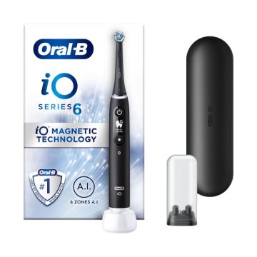 Oral-B iO Series 6 Ηλεκτρική Οδοντόβουρτσα με Χρονομετρητή Αισθητήρα Πίεσης και Θήκη Ταξιδίου Black Lava