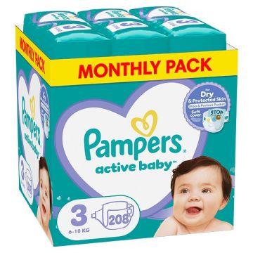 Pampers Active Baby Monthly Pack No.3 (6-10kg) Βρεφικές Πάνες - 208τεμ