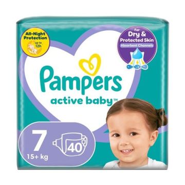 PAMPERS ACTIVE BABY ΠΑΝΕΣ MAXI PACK ΜΕΓΕΘΟΣ 7 (15+ kg), 40 ΤΜΧ