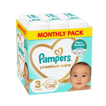  Pampers Premium Care Monthly Pack No.3 (6-10kg) - 216 Πάνες 
