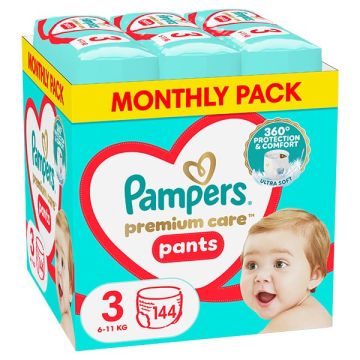 Pampers Premium Care Pants No.3 Monthly Pack Βρεφικές Πάνες Βρακάκι 6-11kg 144τμχ