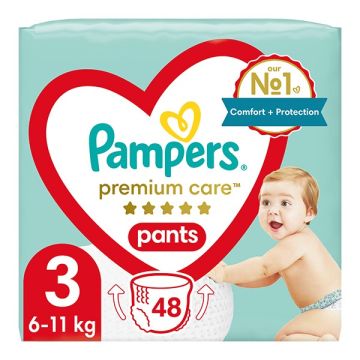 Pampers Premium Care Pants No3 6-11kg Πάνες Βρακάκι 48 τεμάχια