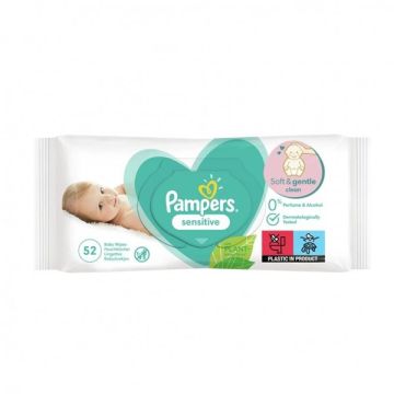 Pampers Sensitive Wipes Μωρομάντηλα 0% Πλαστικό, Άρωμα & Αλκοόλ, 52τεμ 