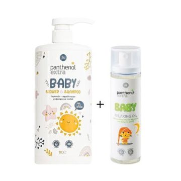Panthenol Extra Set ​Baby 2 in 1 Shampoo & Bath Βρεφικό Σαμπουάν - Αφρόλουτρο 1lt + Baby Relaxing Oil Λάδι για Βρεφικό Μασάζ 100ml