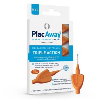 Plac Away Μεσοδόντια Βουρτσάκια Triple Action 0.45mm ISO 1, Πορτοκαλί, 6τεμ