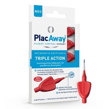 Plac Away Triple Action Μεσοδόντια Βουρτσάκια 0.5mm ISO 2, Κόκκινο, 6τεμ