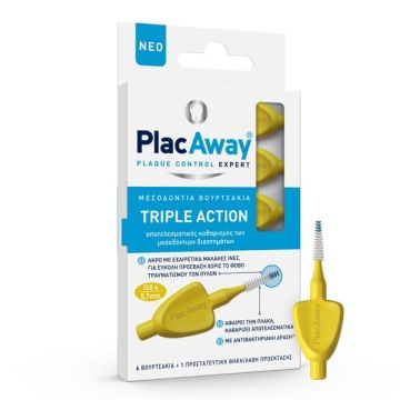 Plac Away Triple Action Μεσοδόντια Βουρτσάκια 0.7mm ISO 4, Κίτρινα, 6τεμ