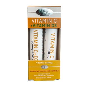 Power Health VITAMIN C 1000mg + D3 1000iu Stevia 20 αναβράζοντα δίσκια & ΔΩΡΟ VITAMIN C 500mg 20 αναβράζοντα δίσκια