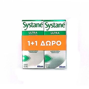 Alcon Systane Ultra Λιπαντικές Οφθαλμικές Σταγόνες Χωρίς Συντηρητικά (1+1 Δώρο) 10ml 