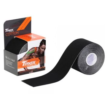 Tmax Kinesiology Tape Cotton Black Μαύρη Ταινία Κινησιολογίας Αυτοκόλλητη–Αδιάβροχη 5cm x 5m